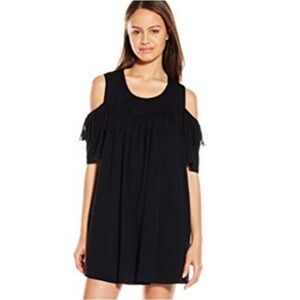 New Paper Crane cold shoulder boho fringe black dress medium festival